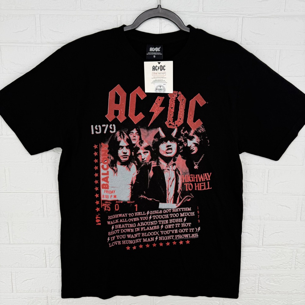 AC/DC T-Shirt Mens Small Black Highway to Hell 1979 Graphic Rock Band Tee NWT